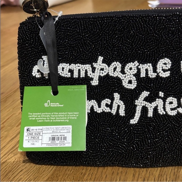 ✨ Champagne & French Fries Beaded Pouch – NWT ✨ - Picture 3 of 4